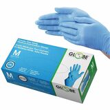 Globe Examination Gloves - 4 mil (0.10 mm) Thickness x 8.50" (215.90 mm) Glove Length - Allergy Protection - Medium Size - For Right/Left Hand - Blue - Latex-free, Water Proof, Textured Fingertip, High Tactile Sensitivity, Durable, Durable Grip, Tear Resi