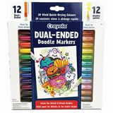 Crayola Dual Ended Doodle Markers - Thin Brush, Thick Chisel Marker Point - Assorted Ink - 12 / Pack