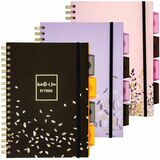 Pukka Pads Rochelle & Jess Notebook - 200 Pages - Twin Wirebound - 80 g/m Grammage - 1.30" (33 mm) x 7.87" (200 mm) x 9.84" (250 mm) - Gold Binding - Pink, Lilac, Black Cover - Elastic Closure, Repositionable Divider, Hard Cover, Micro Perforated, Recyclable - 3 / Pack