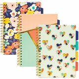 Pukka Pads B5 Floral Love Project Book - 200 Pages - Printed - Wire Bound - Both Side Ruling Surface - Feint - 0.31" Ruled - 80 g/m Grammage - B5 - Heart, Geometric, Navy Floral Cover - Elastic Closure, Storage Pocket, Repositionable Divider, Perfor
