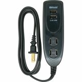 Woods 2-Outlet Power Strip with 4' Cord, 2 USB - 2 x AC Power, 2 x USB Type A - 4 ft (1.22 m) Cord - 13 A Current - 125 V AC Voltage - 1.63 kW - Desktop - Black