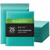 Quality Park Poly Mailers - Bubble/Shipping - 8 1/4" (209.55 mm) Width x 11" (279.40 mm) Length - Peel & Seal - Teal - Poly - 25 / Box