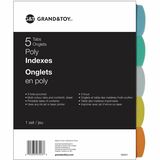 Grand & Toy Index Divider - 5 Blank Tab - 5 Tab/Set - Letter - 8.50" Width x 11" Length - 3 Hole Punched - Assorted Poly, Plastic Tab - 1 / Set