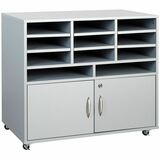 HDL Machine Cart With Paper Organizer - 3 Drawer - 200 lb (90.72 kg) Load Capacity - 4 Casters - Polyvinyl Chloride (PVC), Laminate, Medium Density Fiberboard (MDF) - 32.3" (820.42 mm) Width x 19.3" (490.22 mm) Depth x 29" (736.60 mm) Height - Gray