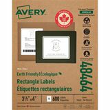 Avery Eco-Friendly Shipping Labels for for Laser and Inkjet Printers, 3?" x 4" - 3 21/64" (84.58 mm) Width x 4" (101.60 mm) Length - Permanent Adhesive - Rectangle - Laser, Inkjet - Matte - White - Paper - Recyclable, Permanent Adhesive, Customizable, Chlorine-free, Water Based - 6 / Sheet - 100 Total Sheets - 600 Total Label(s) - 600 / Box