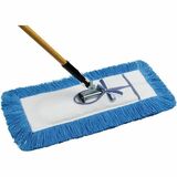 M2 Professional 18" All-In-One Dust Mop Combo - Nylon Yarn Head - Wood Handle - Durable, Sturdy, Easy to Use - Blue - 1 / Each