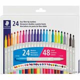 Staedtler Marker - Washable - Assorted Ink - Water Based - Plastic Barrel - Fiber Tip - 24 Each