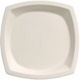 Solo Eco-Forward Square Bagasse Plate - 10" - Microwave Safe - 10" (254 mm) Diameter - Ivory - Sugarcane Body - 125 / Pack