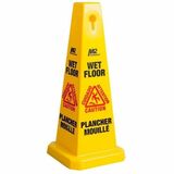 M2 Professional 26" 4-Sided Caution Sign - Small - English / French - English, French - Print/Message "CAUTION ATTENTION WET FLOOR PLANCHER MOUILLÃ" - 26" (660.40 mm) Height - Cone Shape - Black Print/Message Color - Four Sided, Stackable, Durable, Chemical Resistant - Commercial, Message, Industrial - Plastic - Bright Yellow, Black, Red - 10 Pack