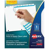 Avery Print & Apply Clear Label Dividers - Index Maker Easy Apply Label Strip - 25 x Divider(s) - 5 Tab(s)/Set - 8.50" Divider Width x 11" Divider Length - Letter - 3 Hole Punched - Clear Paper Divider - White Tab(s) - Recycled - Punched - 1 / Pack