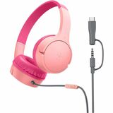 Belkin SoundForm Mini Wired On-Ear Headphones For Kids - Stereo - Mini-phone (3.5mm), USB Type C - Wired - Over-the-head, On-ear, Over-the-ear - Binaural - Circumaural - Noise Canceling - Pink