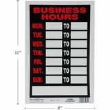Hillman Business Hours Sign - English - Print/Message "Business Hours" - 12" (304.80 mm) Width x 8" (203.20 mm) Height - Weather Resistant - Signage, Business - 1 Each