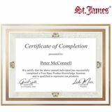 Cadres en verre St. James&reg; pour certificats, diplômes et documents 8,5" x 11" , bordure &eacute;pur&eacute;e, estampage en feuille d'or, paquet de 2