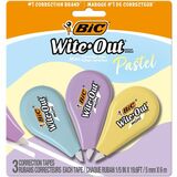 BIC Wite-Out Brand Mini Correction Tape, 6 Metres, 3-Count Pack of White Correction Tape, Pastel Body, Fast, Clean and Easy to Use Tear-Resistant Tape