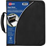 Avery Black Zipper Binder - 375 Sheet Capacity - 2 4/5" (71.12 mm) Spine Width - 3 x 2" (50.80 mm) Ring - Fastener: 3 x Round Ring - Pocket: 6 - Fabric - Black - Document Holder, Storage Pocket, Zipper Closure, Expandable, Notebook, Sturdy, Handle, Durabl