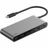 Belkin Connect 8-Port USB-C Hub with 2.5Gb Ethernet, Space Gray - for Workstation, Notebook, Tablet, Smartphone, Monitor - Charging Capability - Memory Card Reader - microSD, SD, microSD (TransFlash) - USB Type C - 4K @ 60Hz - 3840 x 2160 - 4 x USB Ports - 2 x USB Type-A Ports - USB Type-A - 2 x USB Type-C Ports - USB Type-C - Network (RJ-45) - HDMI - Space Gray - Wired - 2.5 Gigabit Ethernet - Windows, macOS, ChromeOS - 100W - Portable