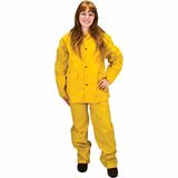 Zenith Safety Products Rain Suit - Medium - Rain Protection - Snap Closure - Polyvinyl Chloride (PVC), Polyester - Yellow - Storm Flap, Pocket, Detachable Hood, Cape Back, Non-conductive Fastener, Fly Front, Adjustable Suspender, Snap Closure, Welded Seam - 1 Each