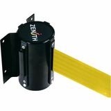 Zenith Safety Products Wall Mount Barrier, Steel, Screw Mount, 12', Yellow Tape - 12 ft (3657.60 mm) Yellow Tape Attachment - 5.62" (142.75 mm) Height x 3.62" (91.95 mm) Length - Locking Mechanism, Retractable - Black - Steel - 1 Each