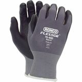 RONCO Flexsor 76-600 Work Gloves - Abrasion, Oil Protection - Microfoam Nitrile Coating - 6 Size Number - X-Small Size - Black/Gray - Lightweight, Breathable, Latex-free, Abrasion Resistant, Flexible - For Assembly, Finished Goods, Equipment Operation, Machinery, Small Part Handling, Fishery, Aquaculture, Material Handling, Warehouse, Inventory, Crane, ... - 12 / Pack