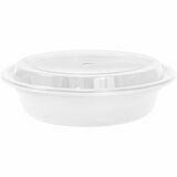 Chef Elite Plastic Containers with Lids - 48oz - Round - White - Food - Dishwasher Safe - Microwave Safe - White - Plastic Body - Round - 50 / Pack