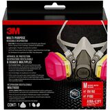 3M Half-face Respirator - Recommended for: Multipurpose - Medium - Acid, Gases, Heat, Moisture Protection - Silicone - Black - Exhalation Valve, Adjustable Head Strap, Lightweight, Comfortable, Durable, Filter - 1 Each