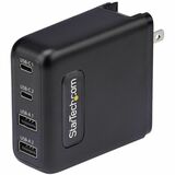 StarTech 100W USB-C Wall Charger, 2x USB-C, 2x USB-A, Quick Charging Portable GaN Power Adapter, PD 3.0 - 100W GaN USB-C Wall Charger - 2x USB-C ports (100W max / PD 3.0) / 2x USB-A ports (24W max / QC 3.0) - Designed to run cool at full-load use - Rotating Foldable Plug - Portable quick charging - Ideal for Phones/laptops/tablets