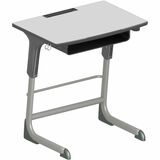 Heartwood Education Student Desk 27.5 x 19.5 Grey Rubber Edge Book Box Hooks - Laminated Top - Cantilever Base - Height Adjustable - 4-Stage - 27.5" (698.50 mm) Table Top Width x 19.5" (495.30 mm) Table Top Depth - Student, Educational Environment, Classr