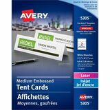 Avery Medium Tent Cardsfor Laser and Inkjet Printers, 2" x 8" - 97 Brightness - 2 1/2" x 8 1/2" - 100 / Box - Perforated, Heat Resistant, Heavyweight, Rounded Corner, Smudge-free, Jam-free, Embossed - White