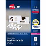 Avery® Sure Feed Business Cards - 97 Brightness - 2" x 3 1/2" - 80 lb Basis Weight - 216 g/m Grammage - 2500 / Box - FSC Mix - Perforated, Heavyweight, Jam-free, Smooth Edge, Uncoated, Perforated, Recyclable