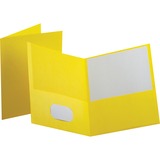 Oxford Letter Recycled Pocket Folder - 8 1/2" x 11" - 100 Sheet Capacity - 2 Internal Pocket(s) - Leatherette - Yellow - 10% Recycled - 25 / Box