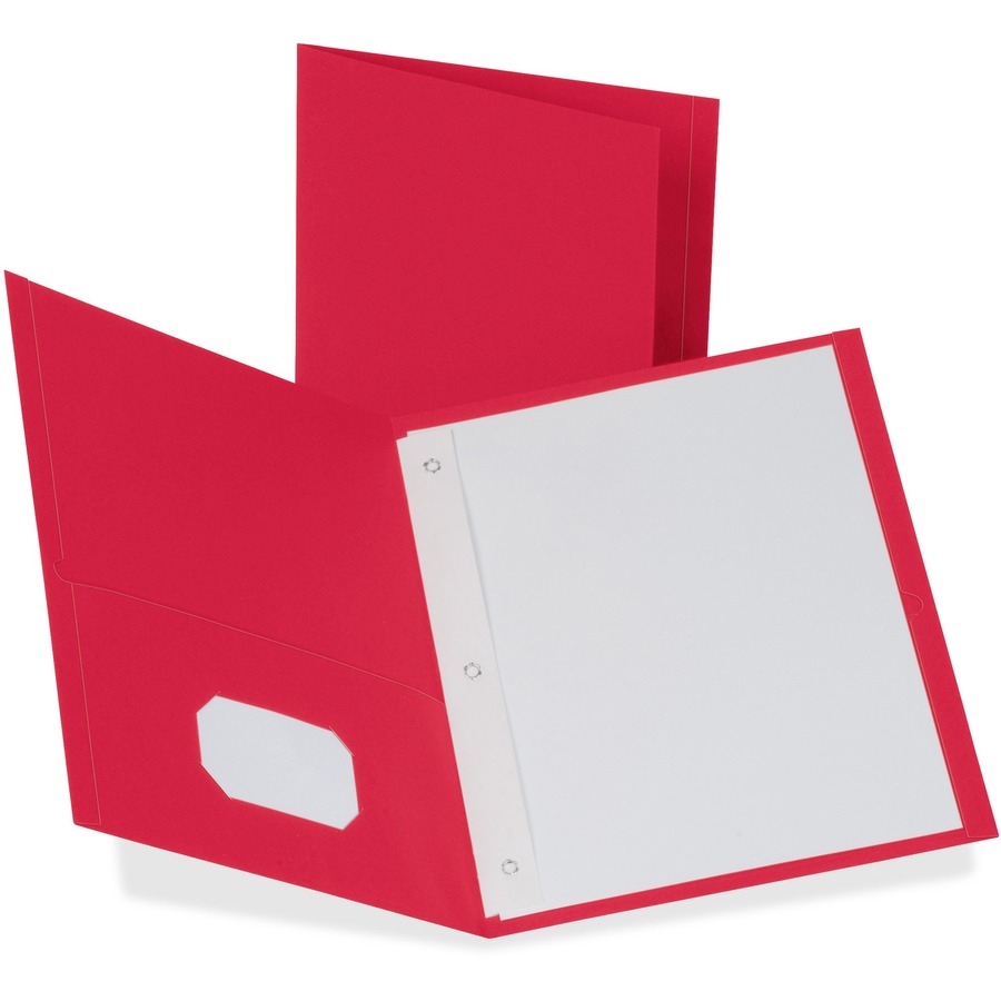 Oxford Letter Recycled Pocket Folder - 8 1/2" x 11" - 85 Sheet Capacity - 3 Fastener(s) - 1/2" Fastener Capacity for Folder - 2 Inside Front & Back Pocket(s) - Leatherette Paper - Red - 10% Recycled - 25 / Box