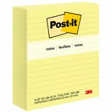 Post-it® Notes Original Lined Notepads - 100 - 3" x 5" - Rectangle - 100 Sheets per Pad - Ruled - Yellow - Paper - Self-adhesive, Repositionable - 12 / Pack
