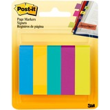 Post-it® Page Markers - 100 - 0.50" x 2" - Rectangle - Unruled - Electric Blue, Yellow, Aqua Wave, Light Mulberry, Neon Green - Paper - Removable, Self-adhesive - 500 / Pack
