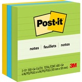 Post-it® Lined Notes in Ultra Colors - 600 - 4" x 4" - Square - Ruled - Ultra Assorted - Self-adhesive, Repositionable - 3 / Pack