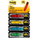 Post-it® Message Flags - 30 x Yellow, 30 x Blue, 30 x Red, 30 x Green - 0.50" x 1.75" - Rectangle, Arrow - Unruled - "SIGN HERE" - Blue, Red, Green, Yellow, Assorted - Removable, Self-adhesive - 120 / Pack