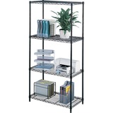 Safco Industrial Wire Shelving - 36" x 18" x 72" - 4 x Shelf(ves) - Rust Proof, Leveling Glide, Adjustable Leveler, Adjustable Feet, Dust Proof - Black - Powder Coated - Steel - Assembly Required