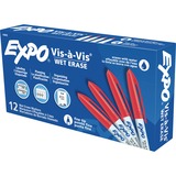 Expo Vis-A-Vis Wet-Erase Markers - Fine Marker Point - Red - White Barrel - 12 / Dozen