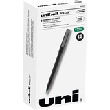 uniball&trade; Roller Rollerball Pen - Micro Pen Point - 0.5 mm Pen Point Size - Green - Black Stainless Steel Barrel - 1 Dozen