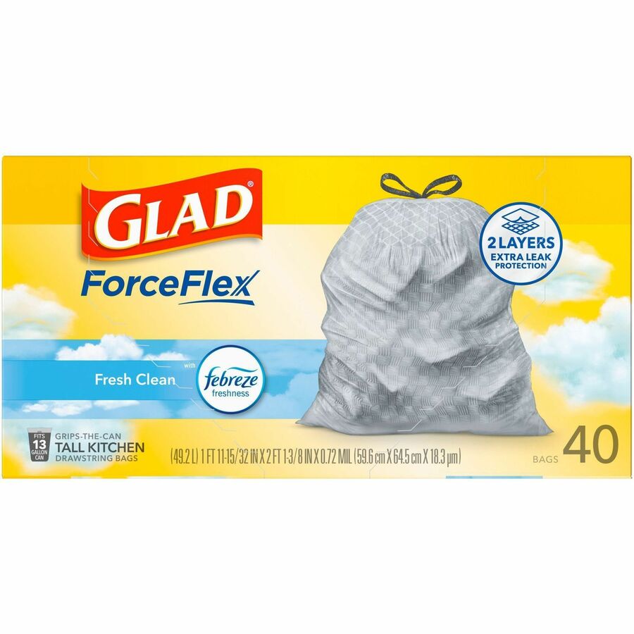 Glad ForceFlex Kitchen Pro Drawstring Trash Bags - Fresh Clean - 20 Gallon - 80