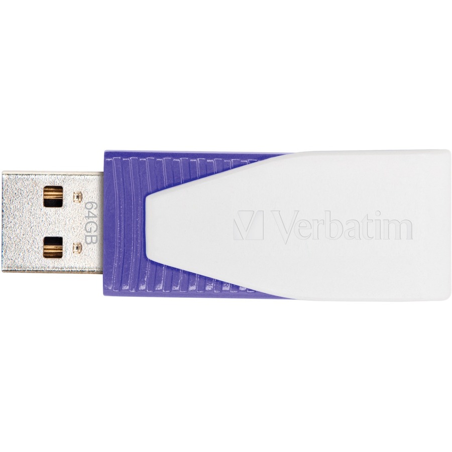 Verbatim 64GB Swivel USB Flash Drive - Violet - 64GB - Violet - 1pk - Capless, Swivel"