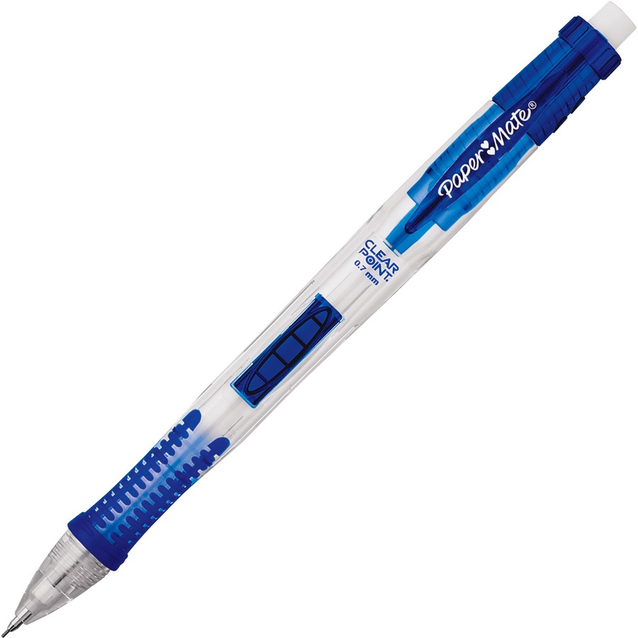 Paper Mate Clear Point Mechanical Pencils - 0.7 mm Lead Diameter -  Refillable - Blue Barrel - 12 / Box - Servmart
