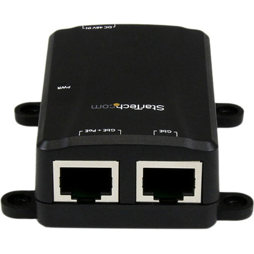 StarTech.com 1-Port Gigabit Midspan - PoE+ Injector - 802.3at and 802.3af - Wall-Mountable - 120 V AC, 230 V AC Input - 48 V DC, 750 mA Output - 1 x 10/100/1000Base-T Input Port(s) - 1 x 10/100/1000Base-T Output Port(s) - 30 W - Wall Mountable - Black