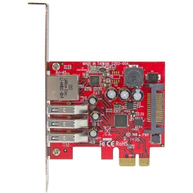 StarTech 3 Port PCI Express USB 3.0 Card + Gigabit Ethernet, 5Gbps, TAA