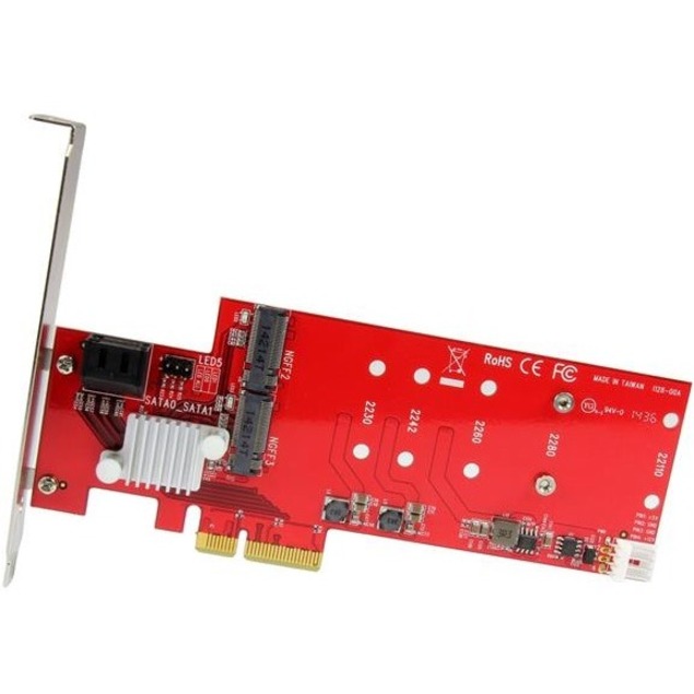 StarTech.com 2x M.2 NGFF SSD RAID Controller Card Plus 2x SATA III Ports - PCIe - Add 2 Next Generation Form Factor M.2 SSDs & 2 SATA ports to your PC through PCIe - 2x M.2 NGFF SSD RAID Controller Card plus 2x SATA III Ports - PCIe - 2-Slot PCI Express S
