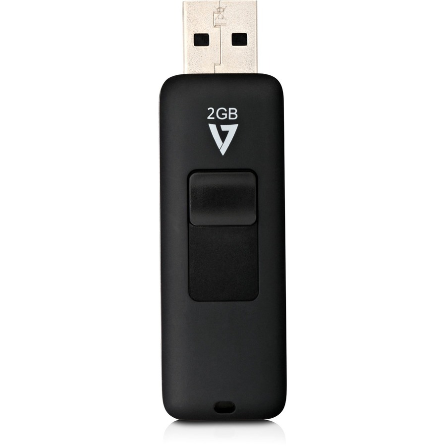 V7 2GB USB 2.0 Flash Drive - With Retractable USB connector - 2 GB - USB 2.0 - Black - 5 Year Warranty