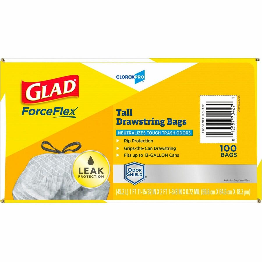 Glad ForceFlex Tall Kitchen Drawstring Trash Bags - 13 gal - 0.78 mil (20  Micron) Thickness - White - 80/Box - 80 Per Box - Garbage, Office, Kitchen  