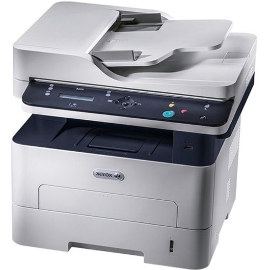 Xerox B205 Laser Multifunction Printer-Monochrome-Copier/Scanner-31 ppm Mono Print-1200x1200 dpi Print-Manual Duplex Print-30000 Pages-251 sheets Input-1200 dpi Optical Scan-Wireless LAN-Apple AirPrint-Mopria-Xerox Mobile Print