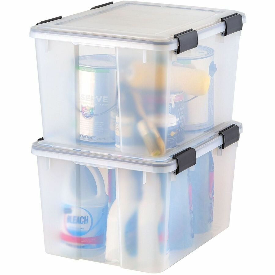 IRIS Weathertight Storage Box, 46 Quarts, 11 4/5"H x 15 4/5"W x 19 7/10"D, Clear - External Dimensions: 15.7" Width x 19.8" Depth x 15.7" Height - 40 lb - 11.65 gal - Latch Closure - Stackable - Plastic, Polypropylene - Clear - For Storage - 1 Each