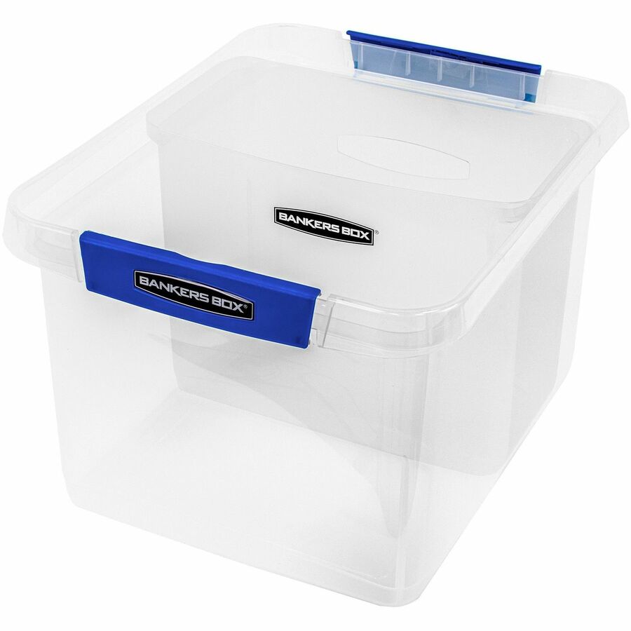 Bankers Box Clear Plastic Portable File Box with Black Lid