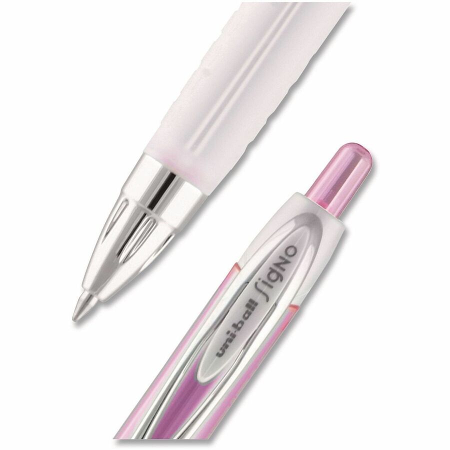 uni® 207 Pink Ribbon Gel Pen - 0.7 mm Medium Pen Point - Refillable - Retractable - Black Ink - Pigment-based, Liquid Gel Ink - Pink Barrel - Writing - 2 / Pack